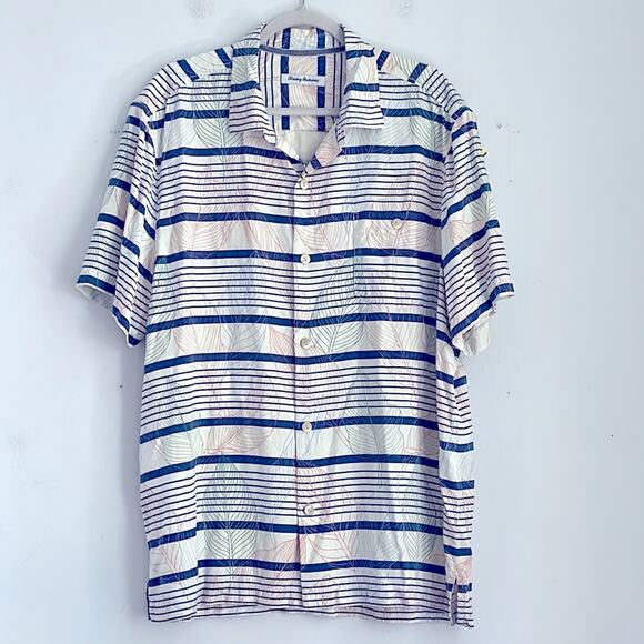 Tommy Bahama Other - Tommy Bahama 100% silk striped leaf print short sleeve button down shirt sz XL